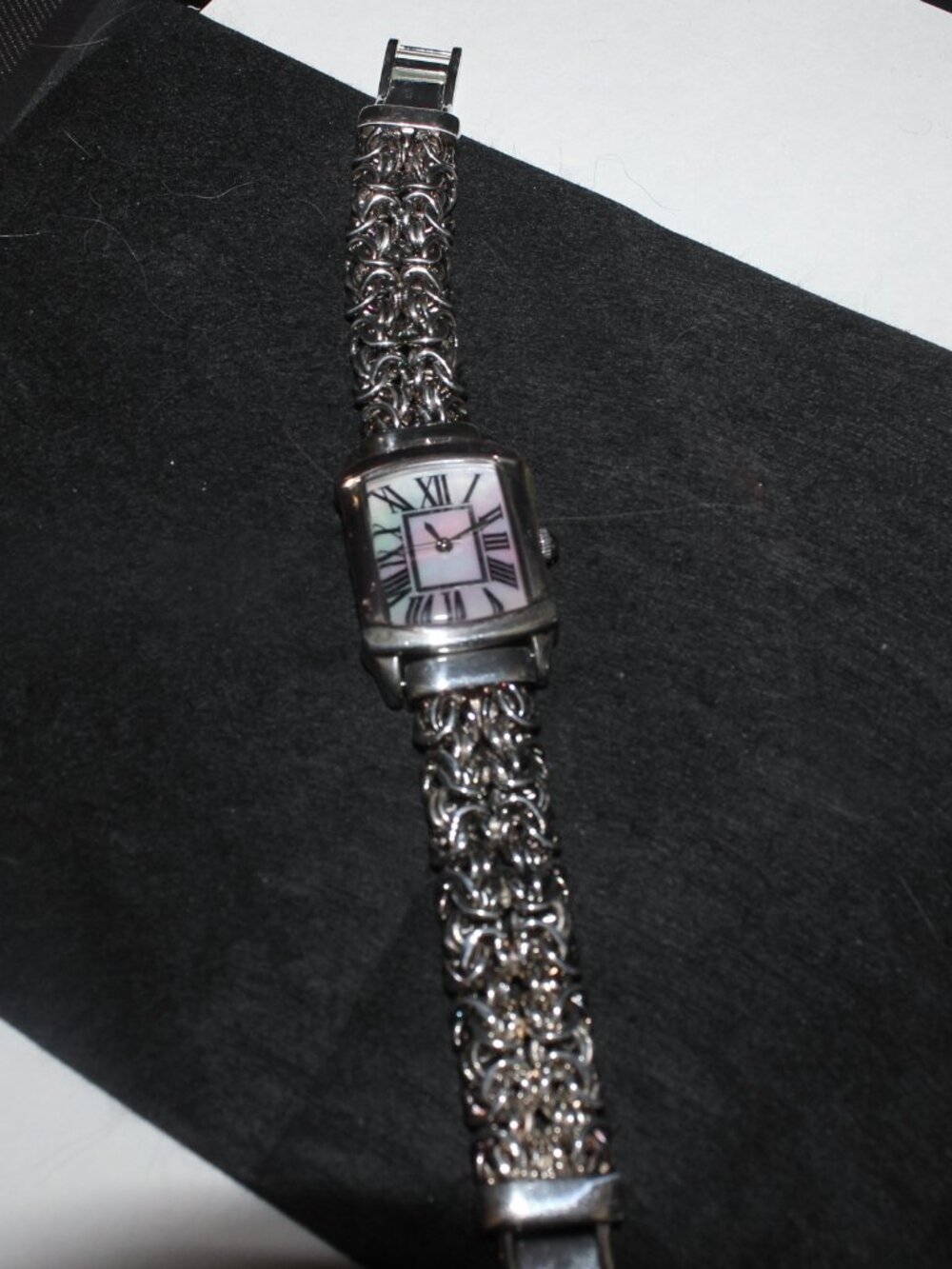NEW Ultra Fine 950 Sterling Silver MOP Rainbow Effect Bracelet Watch 61 Grams!